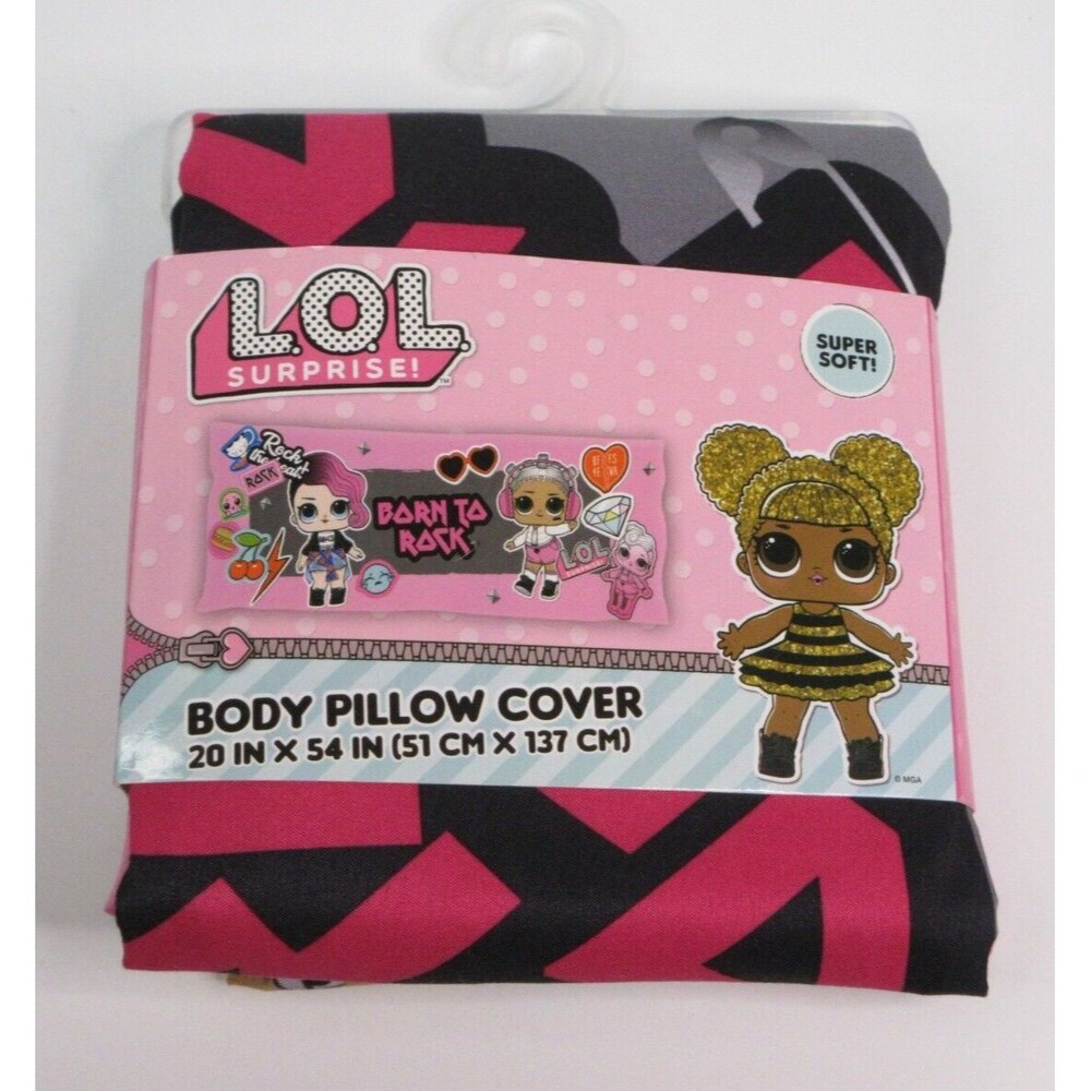 LOL Surprise Dolls Body Pillow Cover 20"x54" Born to Rock Pink Gray Kids Bedroom